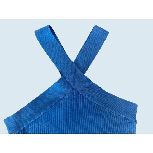 HOUSE OF HARLOW 1960 Blue Ribbed Halter Cross Strap Top Size XS - Picture 3 of 7